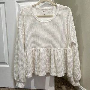 Wishlist White Waffle Knit Peplum Top